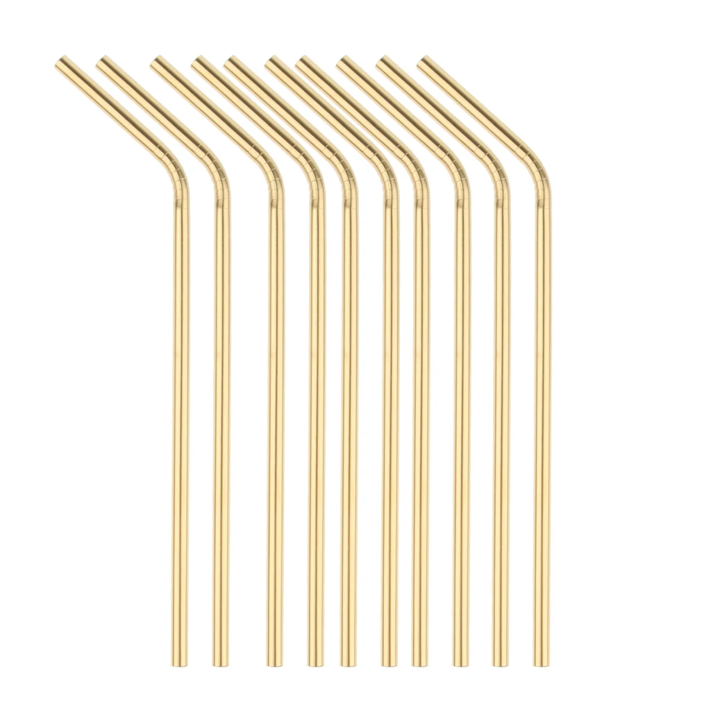 Gold Bent Stainless Steel Drinking Straw Metal Straw 10 PCS 21cm