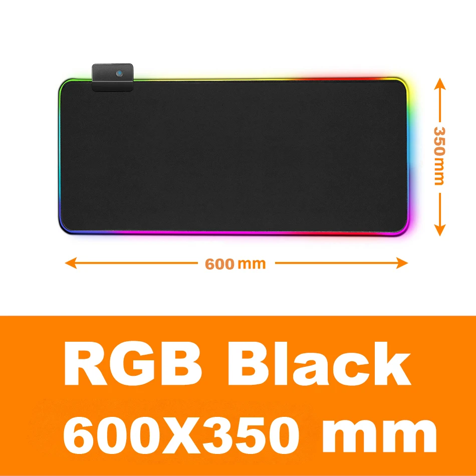 Большой RGB коврик для мыши светодиодный игровой коврик для мыши Расширенный для геймера офисный большой цветной коврик для компьютерной мыши с подсветкой XL коврик для клавиатуры - Цвет: RGB Black 350x600