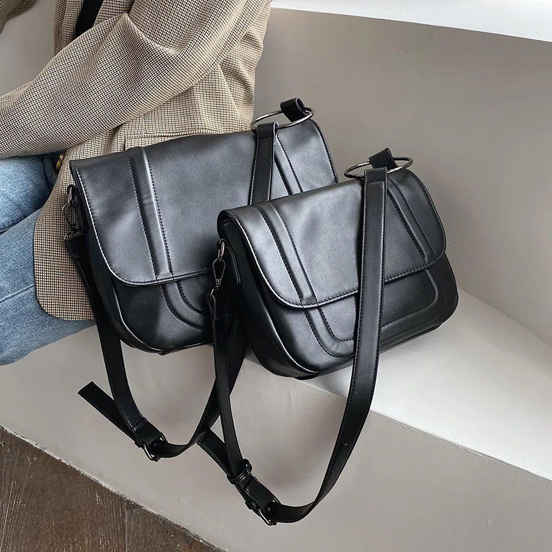 

Burminsa Classic Black Soft PU Leather Women Messenger Bags Work Female Shoulder Bags Large Capacity School Bookbags For Girls