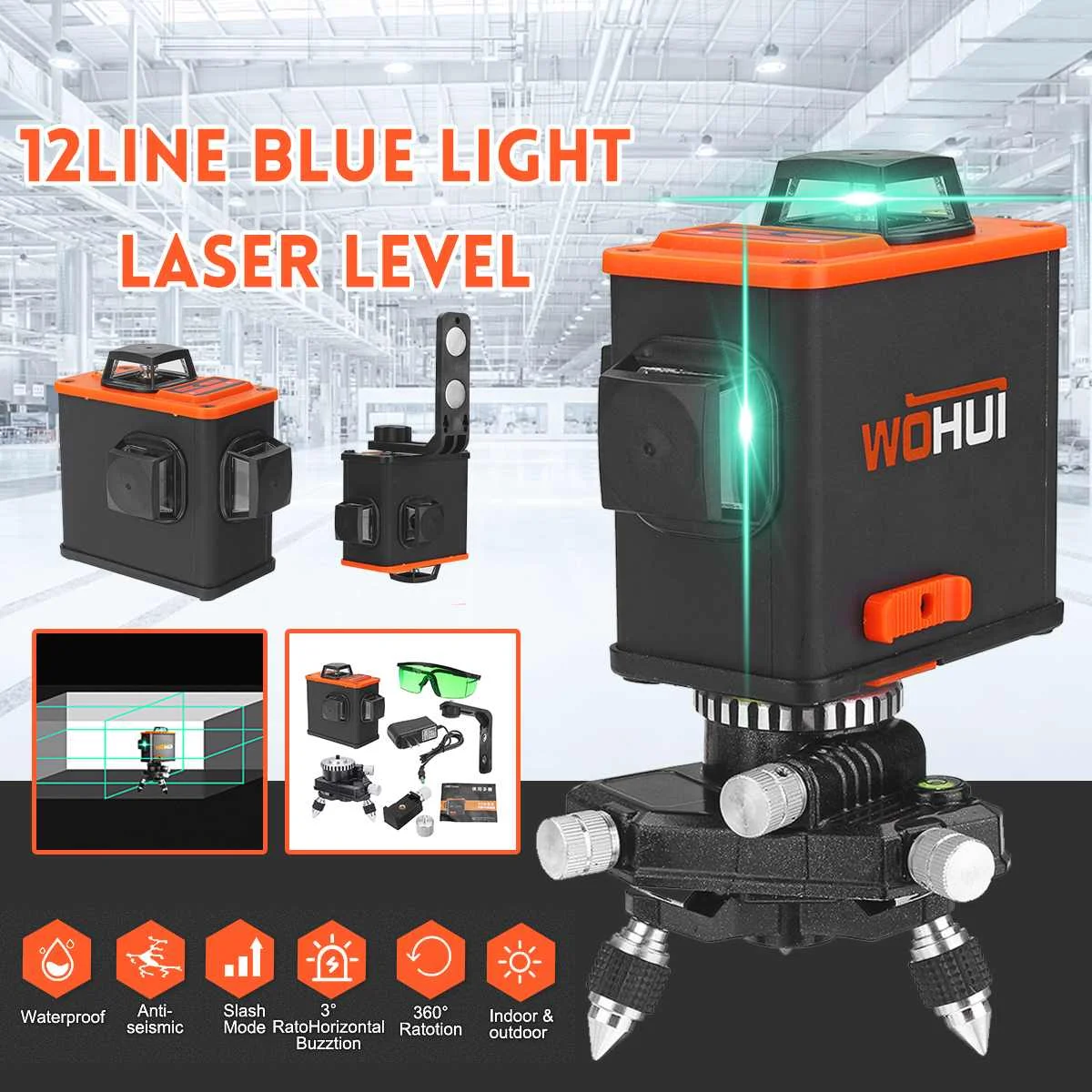 

12 Lines 3D Blue Cross Line Laser Level 360 Degree Rotation Self-Leveling Horizontal Vertical Laser Beam Line Measuring Tools