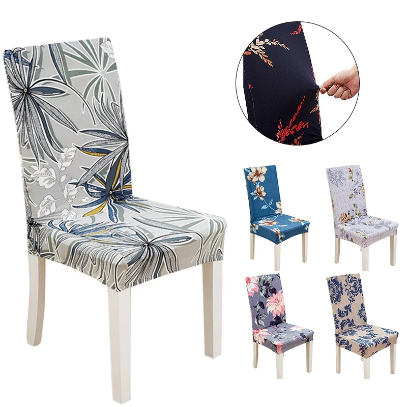 1 2 4 6Pcs Chair Covers Spandex Dining Chair Cover Elastic Printing Seat Slipcover Kitchen Wedding