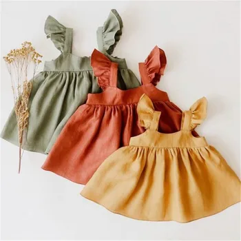 

Toddler Baby Summer Clothes Cotton Outfit Ruffles Sleeveless Fly Sleeve Mini Dress Top+Elastic Waist Shorts for Baby Girl 0-24M