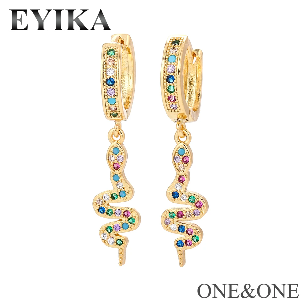 

EYIKA Fashion Small Hoop Earrings Design Women CZ jewelry Trendy Earrings Rainbow Stone Round/bow-knot/snake/heart/silk cocoon