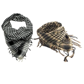 

2 Pcs Unisex Scarf Cotton Lightweight Plaid Tassel Arab Desert Shemagh, Black & Beige