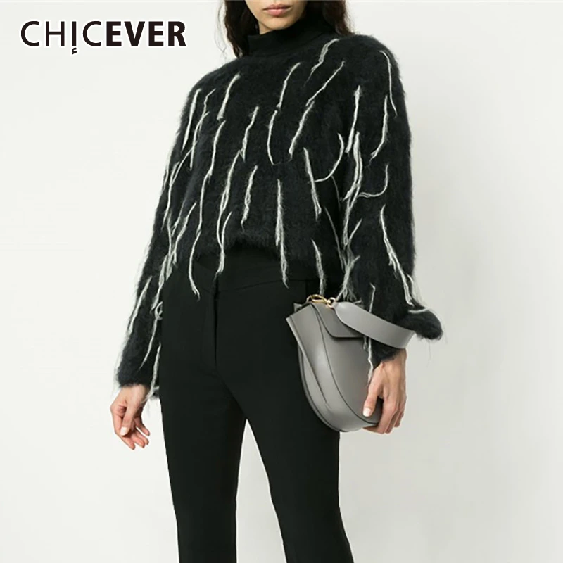 Женский вязаный свитер CHICEVER свободный с длинным рукавом и круглым вырезом 2020 |