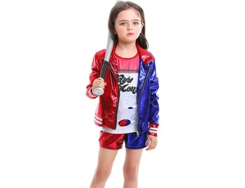 

Girl's Suicide Squad Harley Quinn Cosplay Costume for Stage Performance Halloween Make Up Party Jacket Top Pants 3pcs