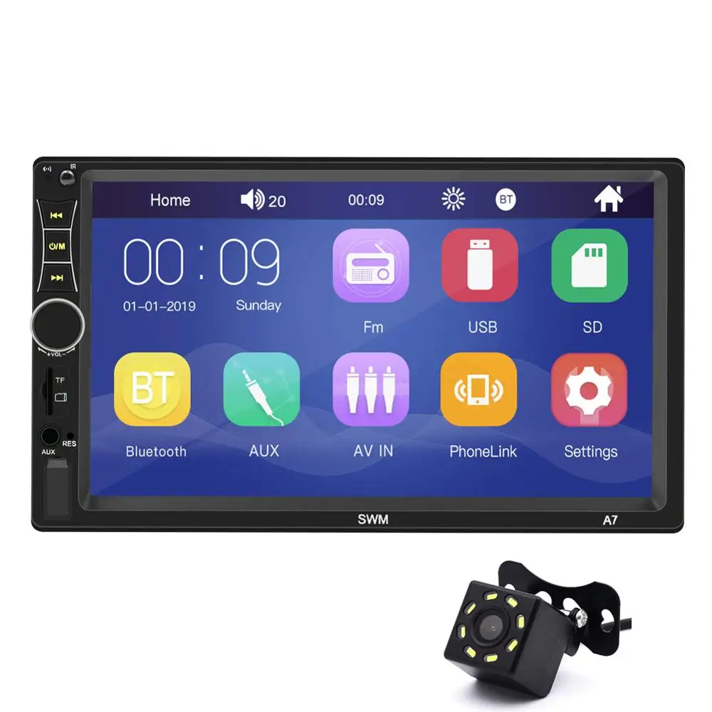 

Car Radio HD 7" Touch Screen Stereo Bluetooth 2 Din FM ISO Power Aux Input Auto MP5 Player TF Card USB Rear View Camera