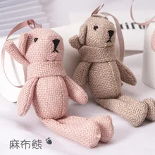 Ours en peluche en lin, mignon, ornements, robe en peluche, lapin, porte clés, jouet, poupée, pendentif, accessoires pour sacs, jouet en peluche