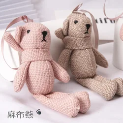 LLavero de oso de lino con adornos de animales, llaveros de conejo, muñeco de juguete, accesorios para bolsas colgantes, juguete de peluche