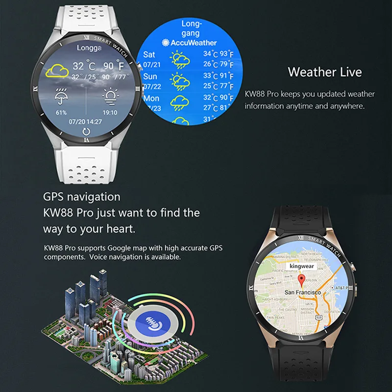 Смарт-часы KOSPET KW88 PRO, 1 ГБ, 16 ГБ, Android 7,1, Bluetooth, 1,39 дюймов, wifi, 400 мА/ч, 3g, 400*400, Смарт-часы для мужчин, для iOS Andriod телефона
