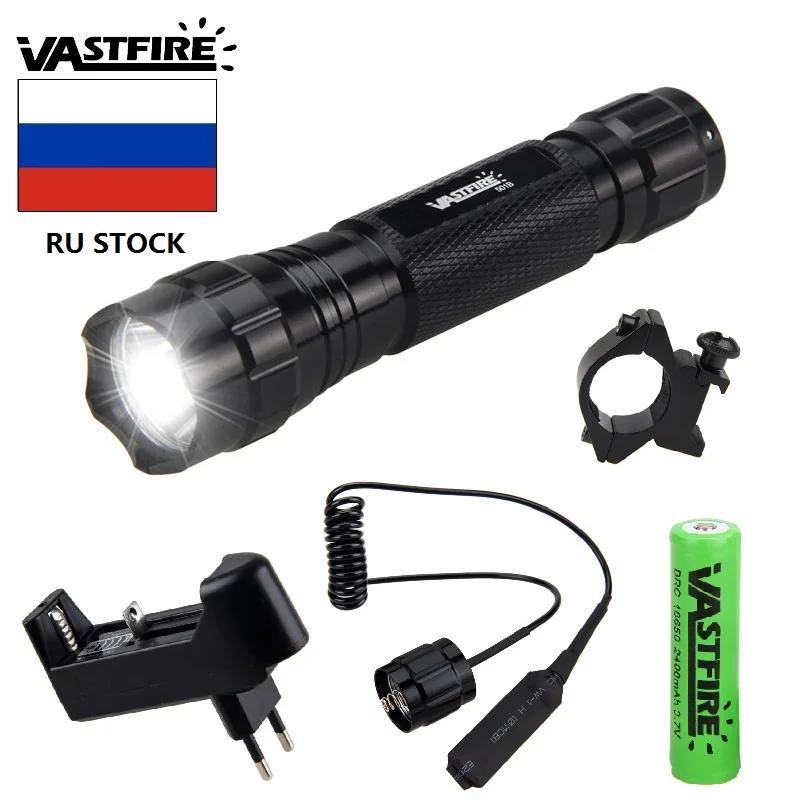 

501B Hunting Flashlight XML T6 LED Torch Light Portable Tactical Flashlight Camping Torch+Mount +Remote Switch+18650 Battery