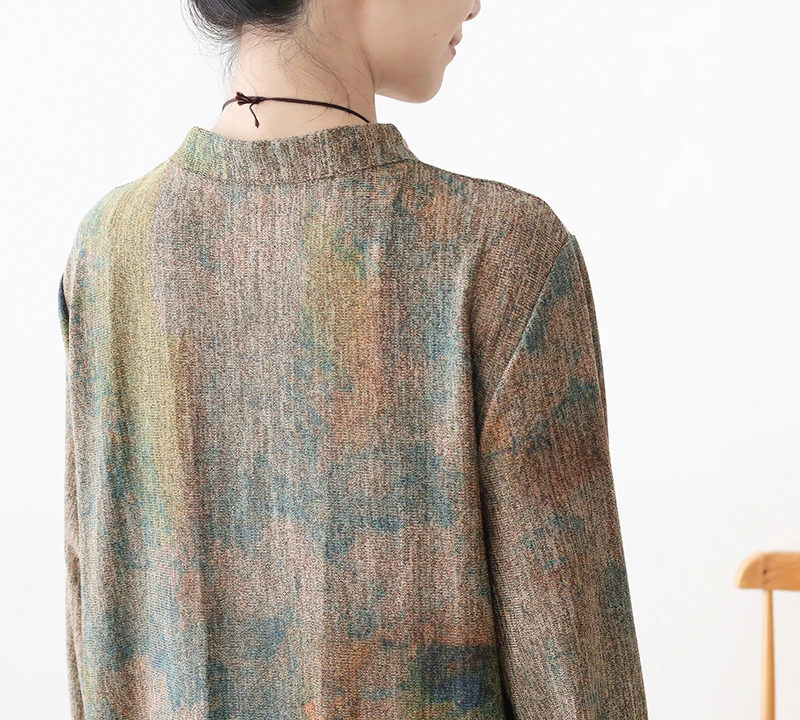 New Autumn Maxi Dresses for Women Vintage Loose Long Sleeve Dress Women Knitting RetroRabbit Hair Printed Robe Winter Vestidos