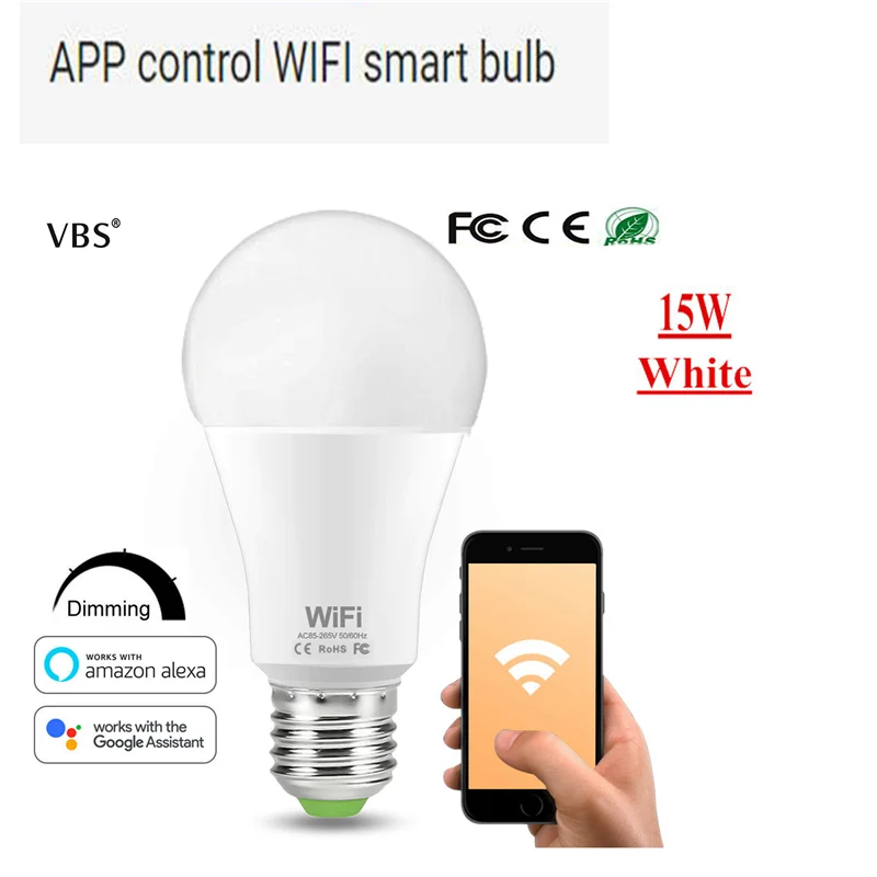 Wifi W 15W С регулируемой яркостью E27 светодиодный светильник RGB 15 Вт WI-FI смарт-лампа Bluetooth APP Управление 5W 10W ИК-пульт дистанционного управления Управление подсветка rgbww светодиодные лампы 85-265V для дома - Испускаемый цвет: Wifi W 15W