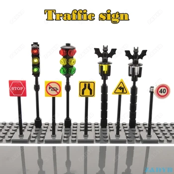 

DIY Blocks Traffic Lights City Street Light Lamp Road Signs Accessories Parts Kits MOC Locking Educational Model Brick Kids Toy