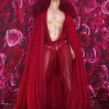 Красные цветы прозрачное DS платье для дискотеки день рождения, празднование платье для женщин и мужчин Вечернее бар вокальное шоу сценический наряд танцевальное длинное платье