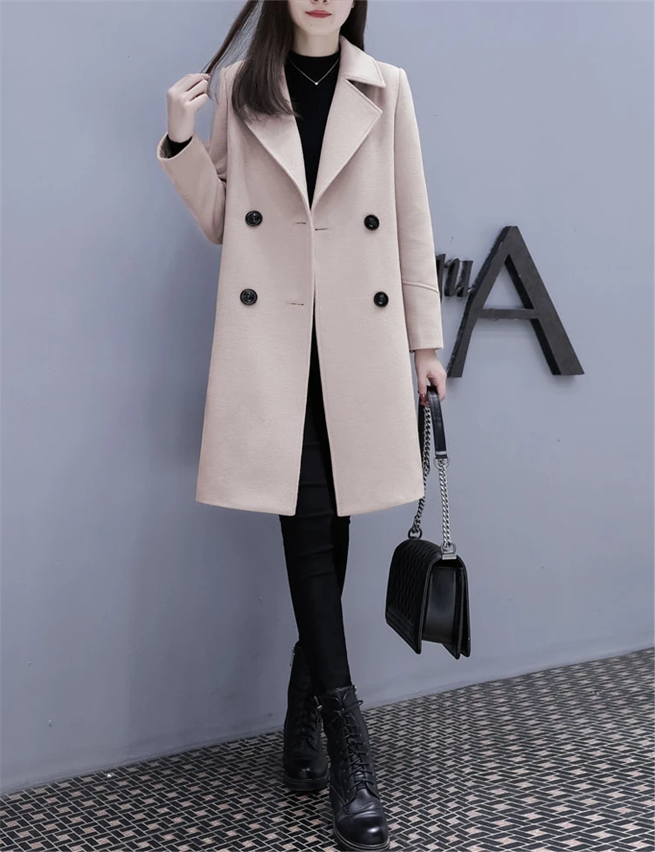 Женское модное осенне-зимнее шерстяное пальто горячая Распродажа двубортная Верхняя одежда Пальто Женская Офисная Повседневная куртка с длинным рукавом