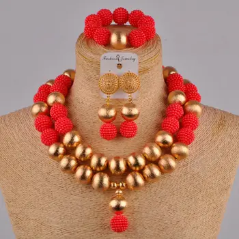 

african red jewelry set simulated pearl nigerian beads necklace costume jewelry sets for women FZZ42