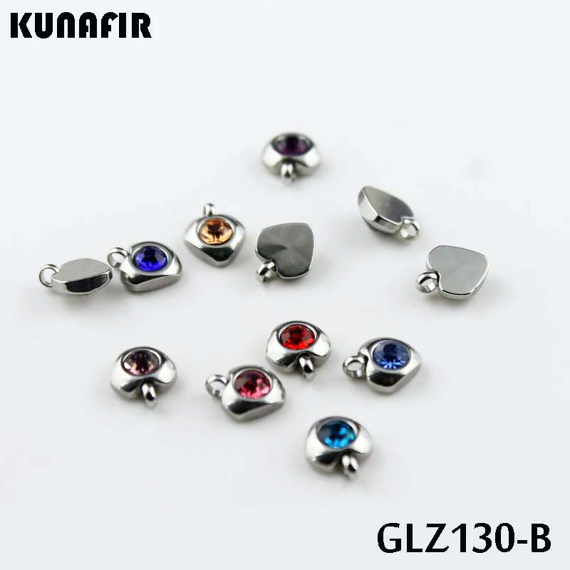 stainless steel small pendant with rhinestone lovely charms 12pcs mix color GLZ130