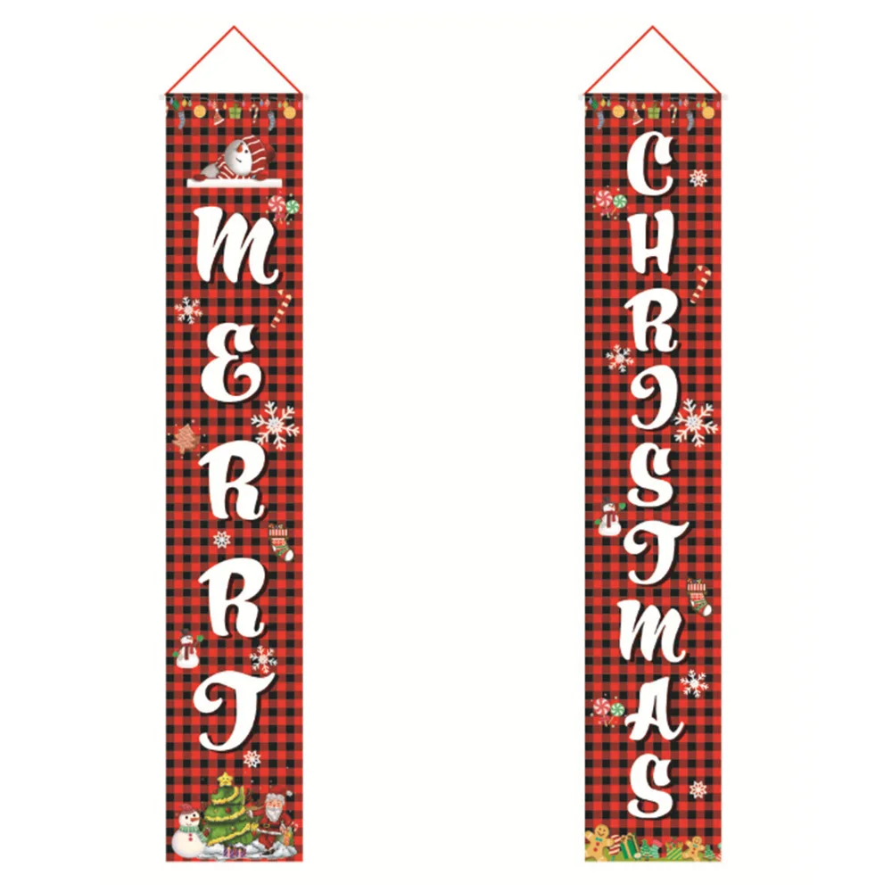 2 Pcs Merry Christmas Banners Front Door Christmas Porch Banners Porch Sign Hanging Xmas Decorations - Цвет: A1