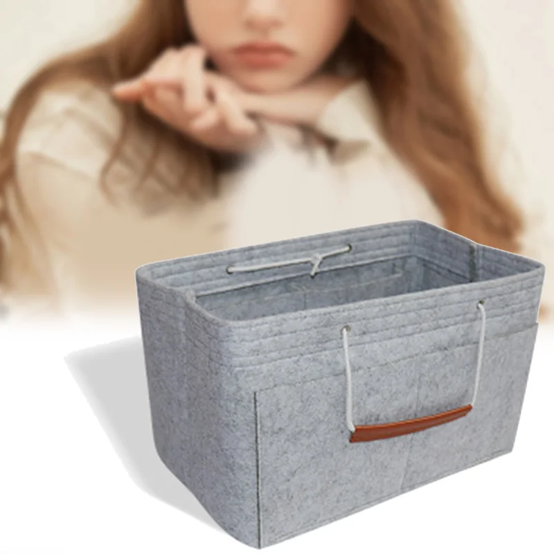 buy New Casual Travel Makeup Bag Multi Pockets Felt Handbag Cosmetic Bag Ladies Make Up Insert Organizer Pouch