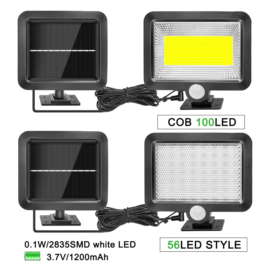 56 leds solar light split solar panel motion sensor for garden garage patio lantern security deck fence decor indoors 5M cable