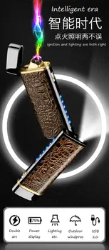 

Direct selling creative personality double arc lighter usb charging LED lighting skin pattern multi-function