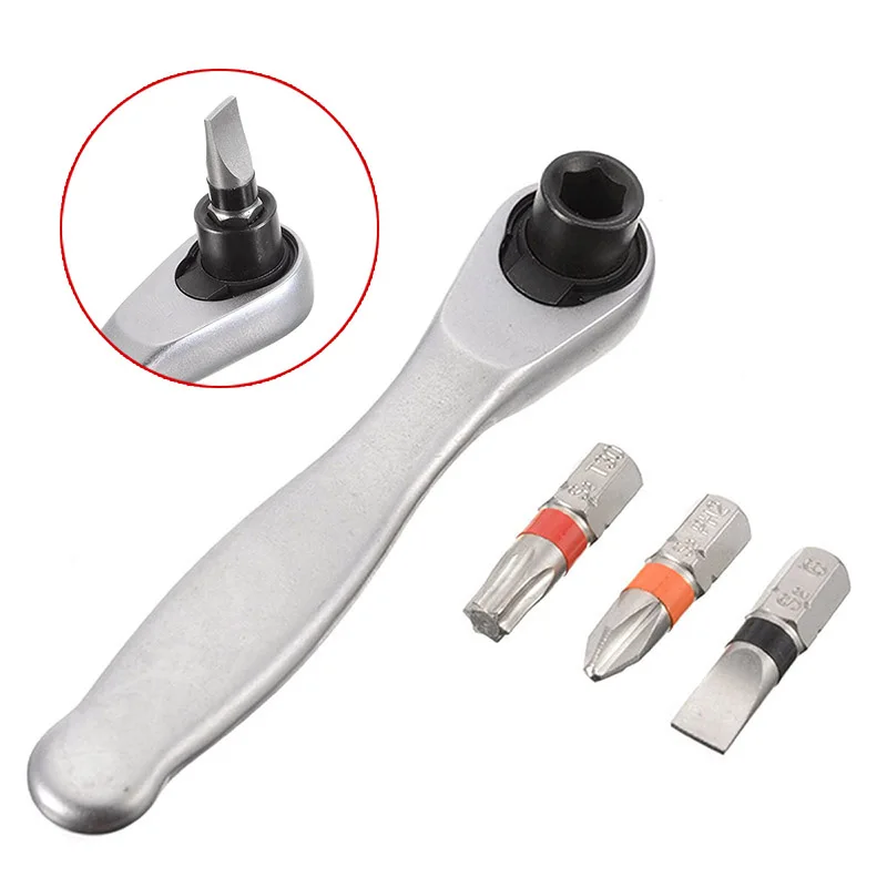 

1pcs 1/4''Torque Rachet Wrench 72 Teeth Mini Torque Wrench Single-Ended Spanner +3 Bits Portable For Motorcycle Vehicle Repair
