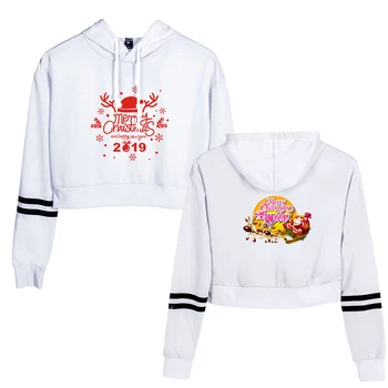 

Christmas Chinese Style Autumn Winter Women Cropped Hoodie Slim Crop Jacket Female Clothes Drawstring White Sexy Hoody Ladies