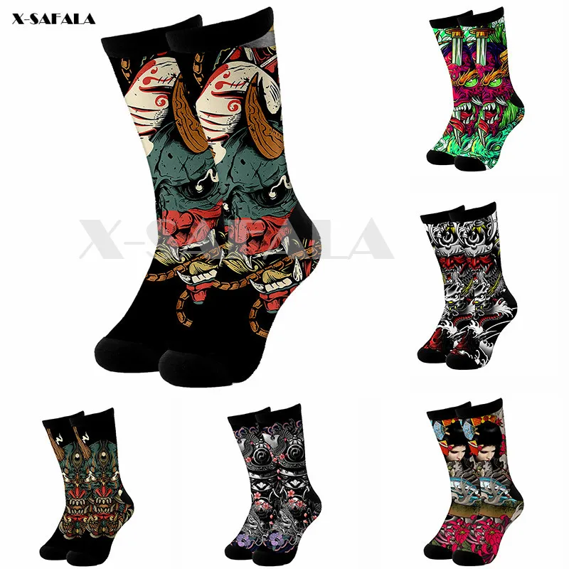 

Samurai Tattoo Art 3D Fashion Long Socks Cycling Casual Novelty High Socks Men Women Cotton Funny Colorful Leg Calf Cotton-5