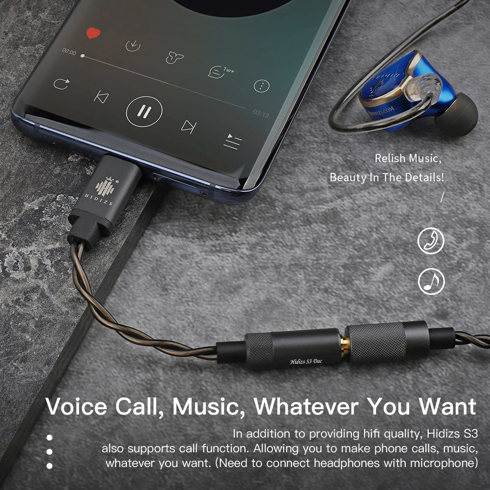 HIDIZS S3 Portable Headphone Amp/USB C DAC/Audio Amplifier for Android/Windows/MacOSX System Smartp