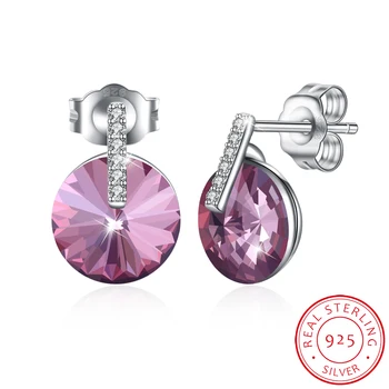 

INALIS 925 sterling silver wedding women's diamond pink crystal Stud earrings fashion jewelry for women for a girl