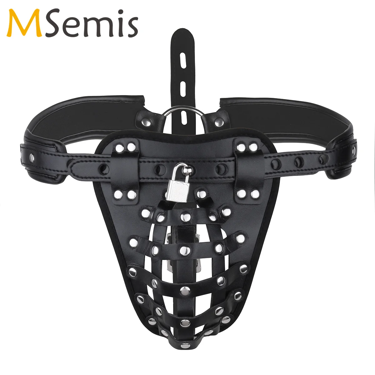 Men Chastity Underwear PU Leather Caged Basket G-string Briefs Sissy Gay Open Butt Jockstrap Panties Sexy Thong Lock men stretch g string panties,men stretch thong underwear,men lingerie briefs