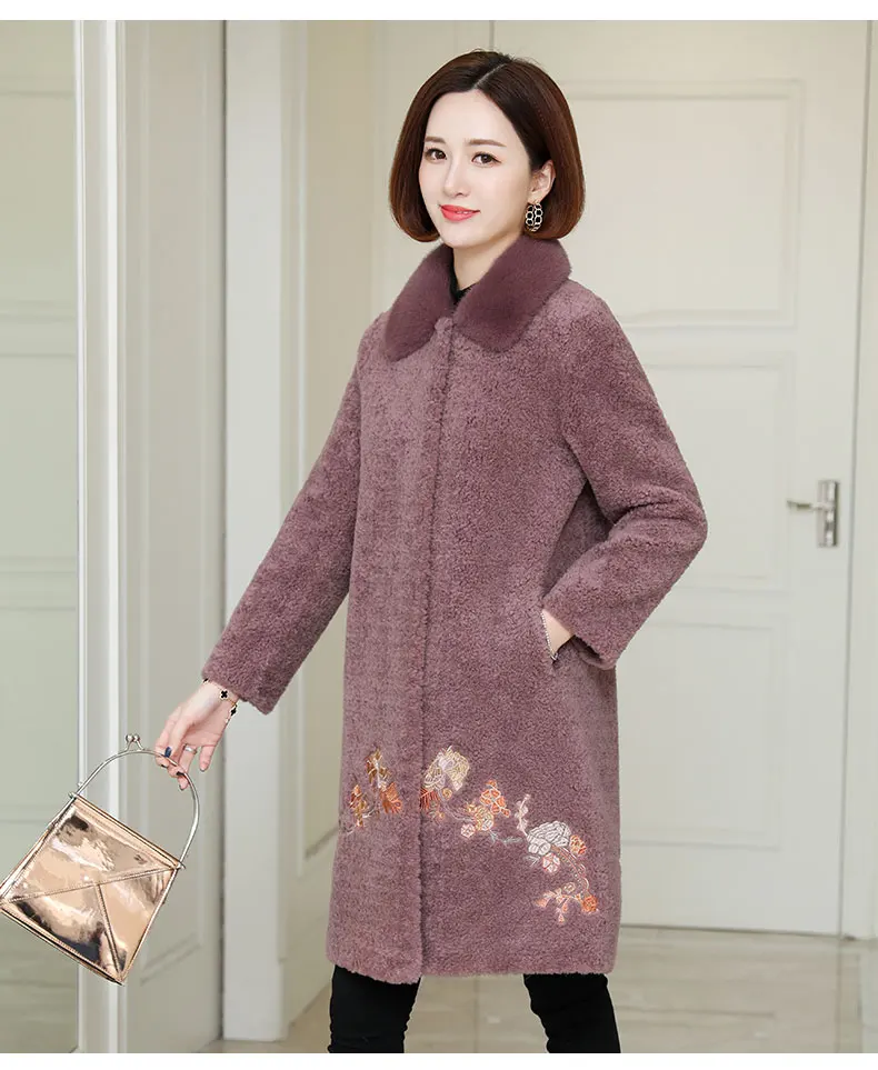 Tcyeek пальто из натурального меха, Женская винтажная куртка с вышивкой и воротником из меха норки, женская одежда, корейские шерстяные пальто 2094