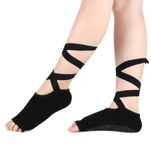 1 Pair Women Sports Cotton Yoga Socks With Cross Belt Silicone dots Non Slip Skid Antiskid Dance Ballet Fitness Socks