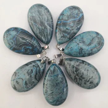 

fashion Wholesale Blue Onyx stone pendant big water drop Point Pendants charms Necklace stone 12Pcs/lot Free shipping