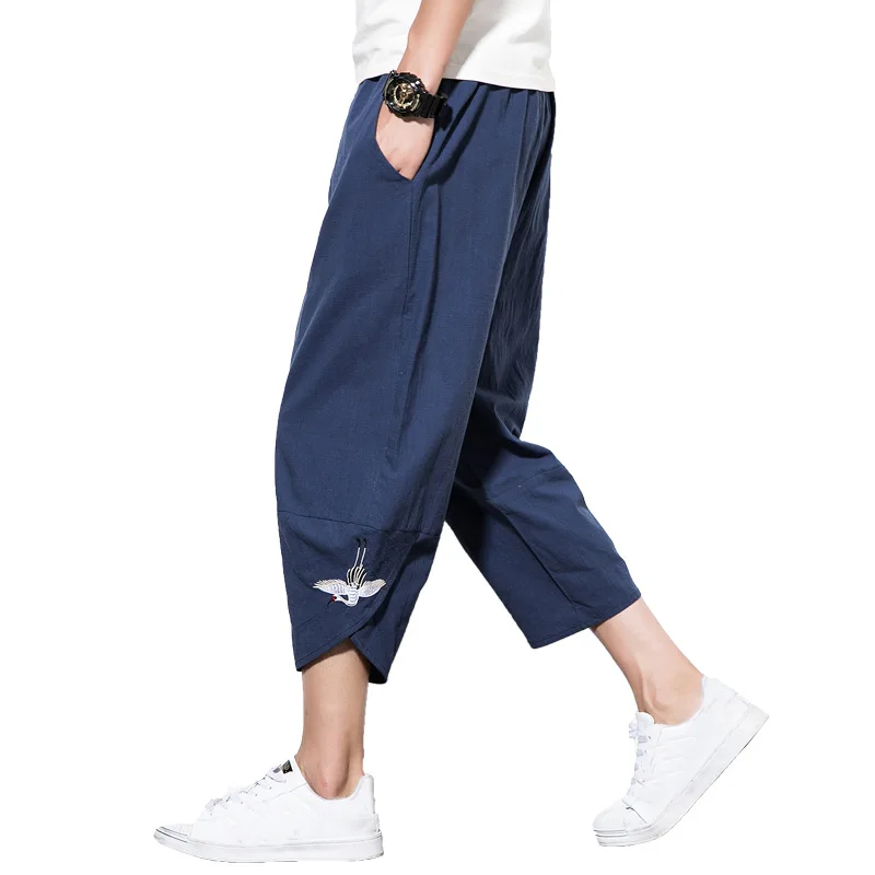 Japanese Casual Kimono Pants Loose Seven-Point Trousers Japan Men Traditional Asian Clothing Yukata Style Cotton Linen Costume Japanese Casual Kimono Pants Loose Seven-Point Trousers Japan Men Traditional Asian Clothing Yukata Style Cotton Linen Costume