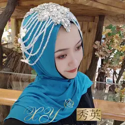 Женские шали шифон мусульманский женский шарф хиджабы бисер кисточки