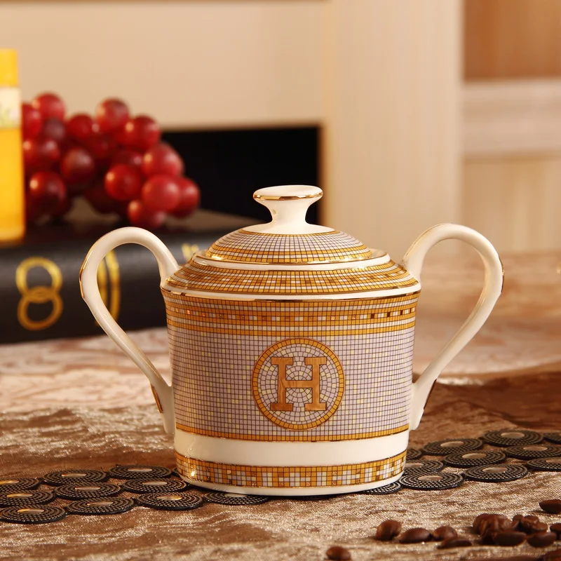 

Sugar Cube Storage Jar Mosaic Pattern Tea Cans Seasoning Storage Tanks Quality Ceramic Craft Horse Flora Decorative Jar with Lid