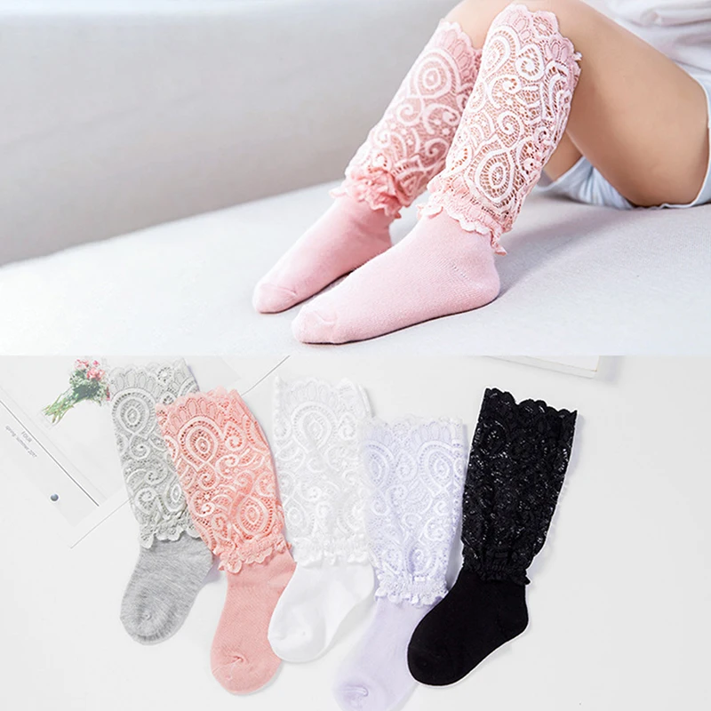 Calcetines largos hasta la rodilla de encaje para niñas, Estilo Princesa, accesorios de ropa, 1 par