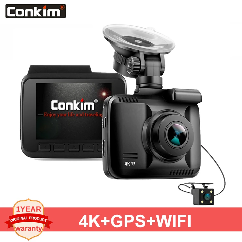 Conkim GS63D DVR 2 камеры s с gps Wifi APP Dash камера Ultra 4K Super HD Автомобильный видеорегистратор