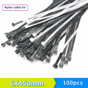 

Self-locking plastic nylon cable tie 100 PCS black and white 6X450 cable tie fixing ring cable tie zipper tape, nylon cable tie