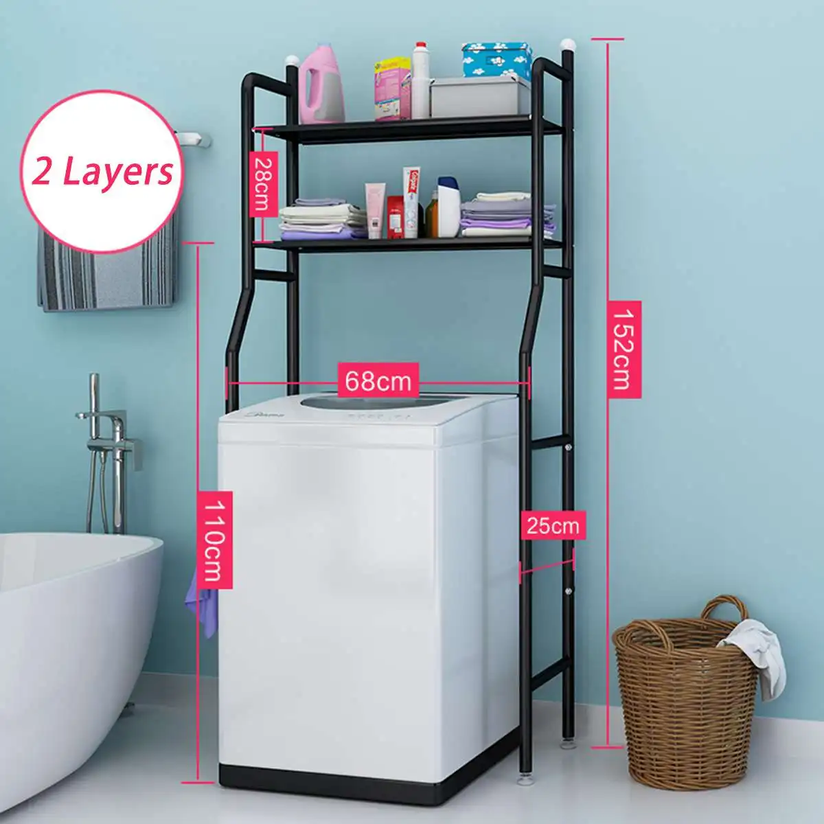 

Stainless Steel Over Rack Toilet Cabinet Shelving Kitchen Washing Machine Rack Bathroom Space Saver Shelf Organizer Holder Black