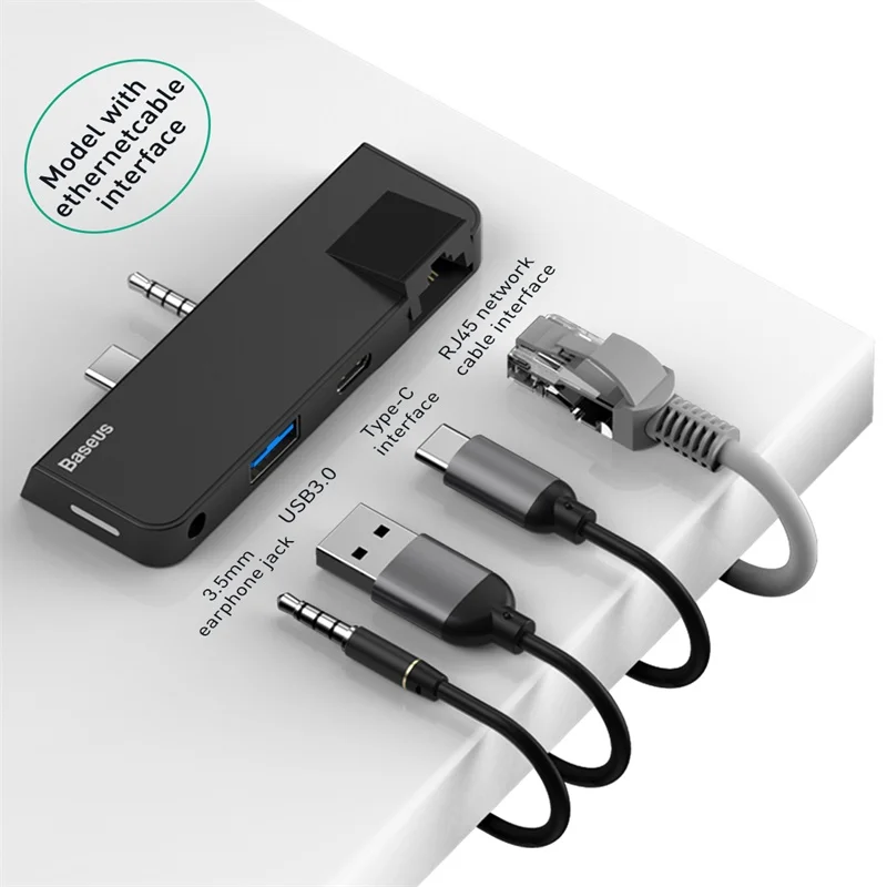 Baseus usb-концентратор с несколькими портами Тип-C+ аудио RJ45+ USB3.0+ Тип-C(передача информации)+ аудио Мощность адаптер для ноутбука MacBook Air док-станция для 3 Порты и разъёмы USB-C USB HUB