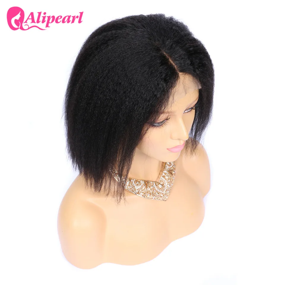Perfect Sale 13x4 Yaki Short Bob Lace Front Human Hair Wigs Brazilian Bob Lace Front Wigs Kinky Straight Wig For Black Women AliPearl Hair 2020 4