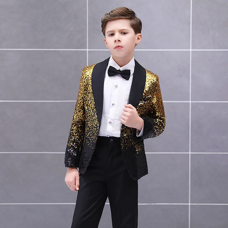 

Hip Hop Costumes Children Gradient Gold Sequined Coat Boys Stage Wear Jacket Kids Jazz Modern Dance Clothing Show Outfit