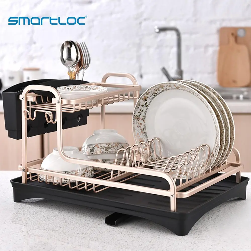  smartloc 2 Tier Aluminium Alloy Dish Rack Kitchen Organizer Storage Drainer Drying Plate Shelf Sink - 4000221343049