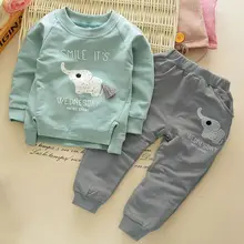 Новинка года, весенне-осенний костюм с длинными рукавами для малышей Детские хлопковые комплекты для мальчиков с изображением маленького слона детская одежда
