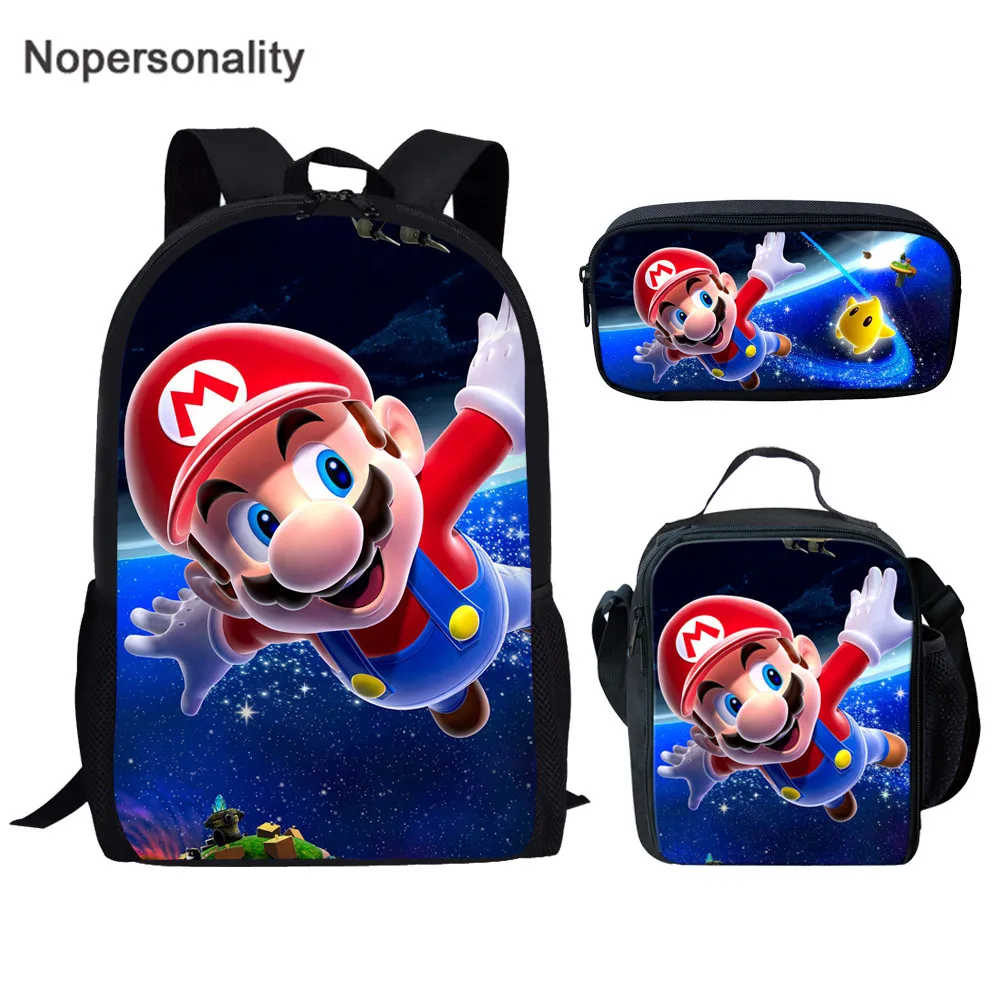 

Nopersonality Teens Girls Boys School Bag Set Super Mario Print Bookbags for Children Middle Kids Backpack Rucksack