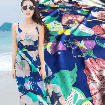 

148 cm stretch satin fabric summer brand digital printing fabric satin dress handmade DIY fabric wholesale cloth