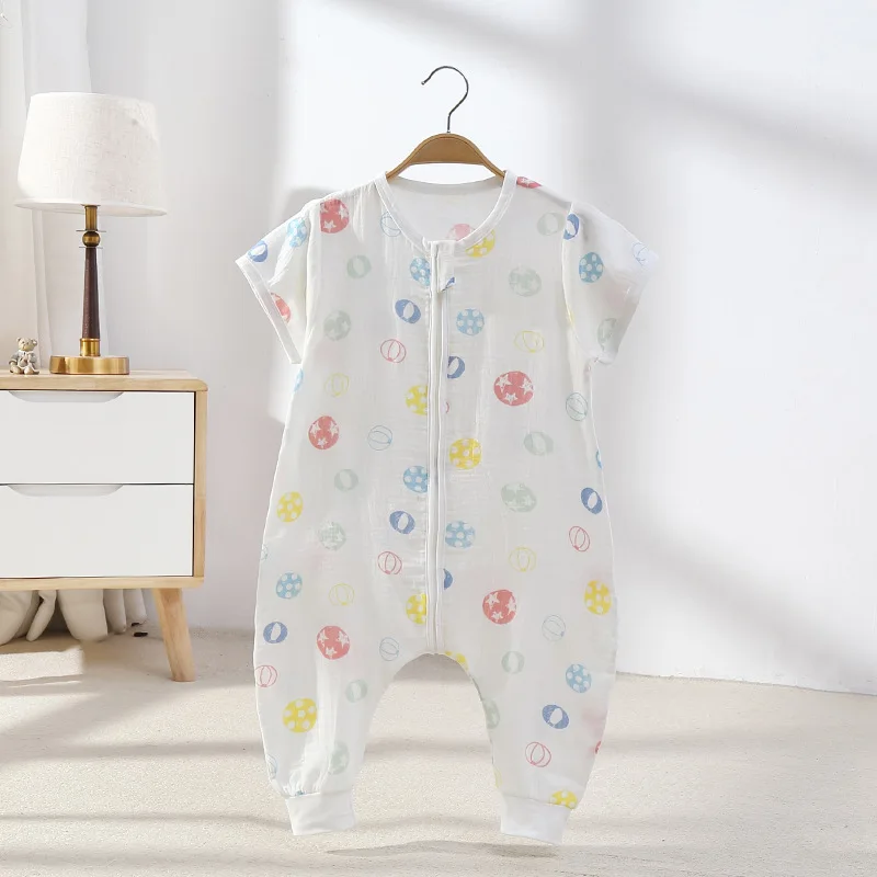 Baby Sleeping Bag Double Gauze Pure Cotton Short Sleeve Spring Summer Children Pajamas Kids Boy Girls Nighty Clothes 0-4T